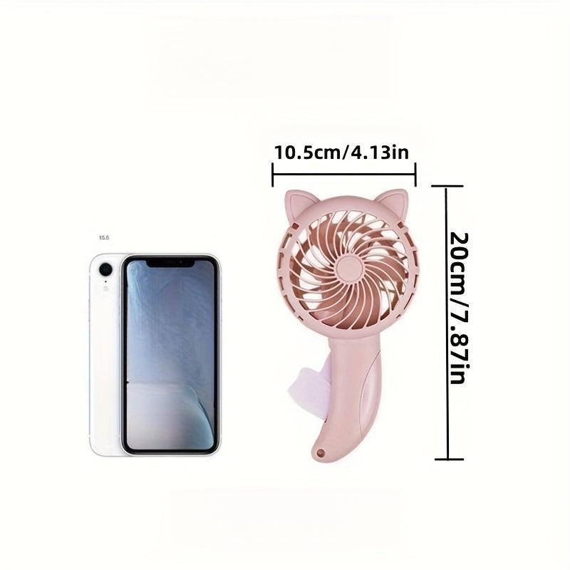 Manual Handheld Fan with Cat Ear Design Portable Personal Cooling Light Blue