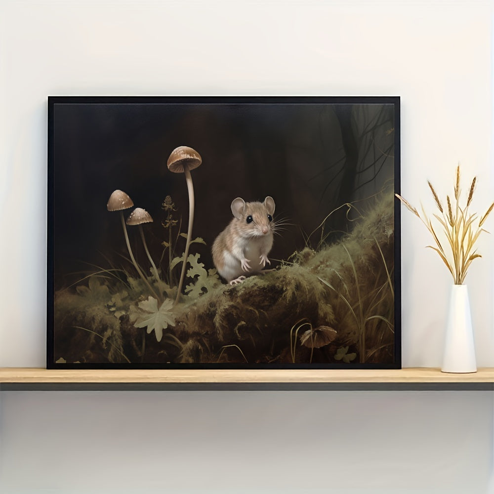 Canvas Wall Art Featuring Mouse and Mushrooms Forest Oil Painting Print 30x40 cm