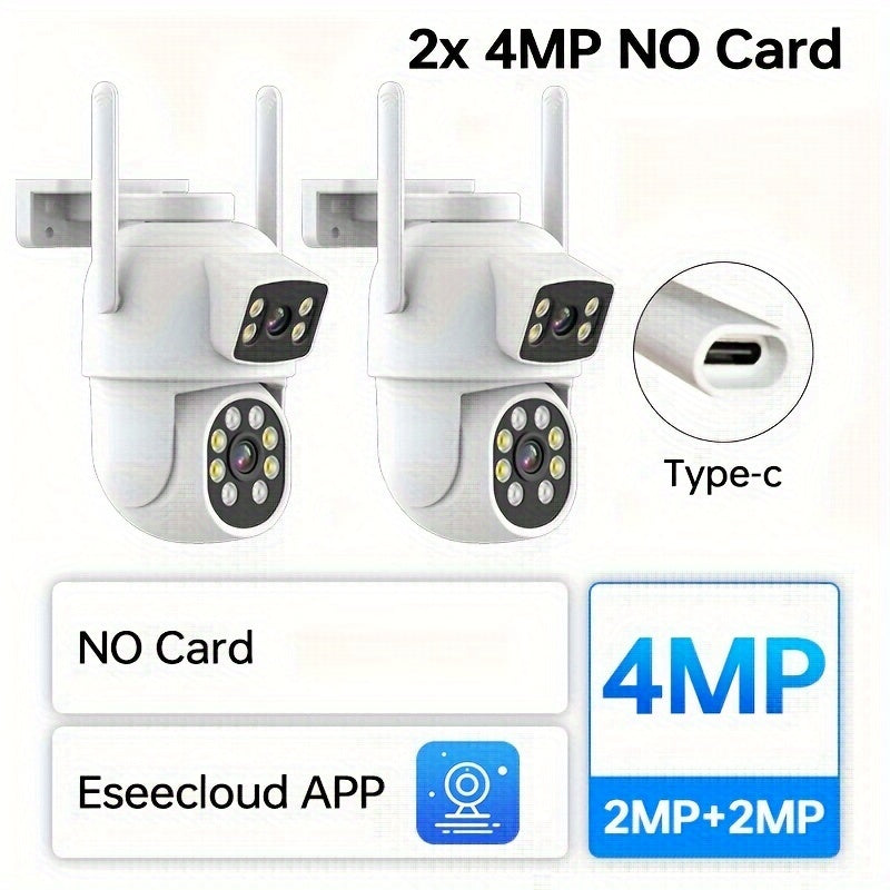 Dual Lens 4MP Security Cameras with PTZ Two-Way Audio WiFi Cloud Storage for Home Outdoor Monitoring