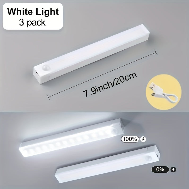 3-Pack LED Motion Sensor Cabinet Lights 7.9 Inch Wireless Rechargeable Under Cabinet Lighting