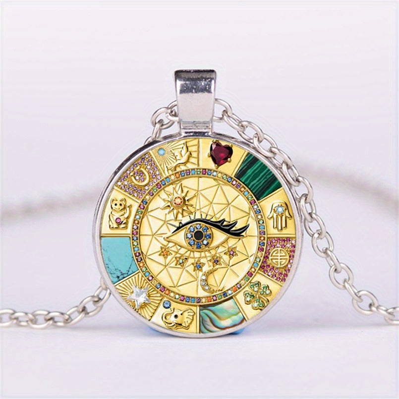 Ayollar uchun omadli taqibli zanjirli taqinchoq, shisha kabochon bilan