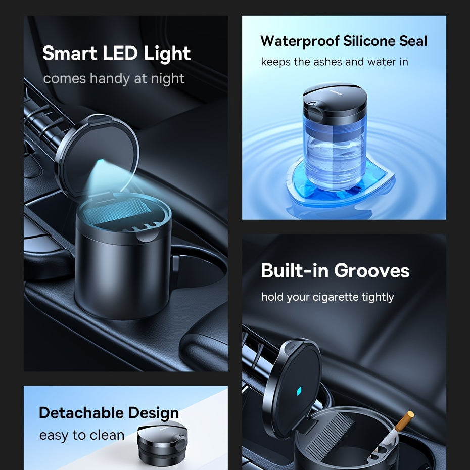 Dual-Use LED Car and Home Ashtray Oval Plastic Aluminum USB Rechargeable Cigarette Grooves
