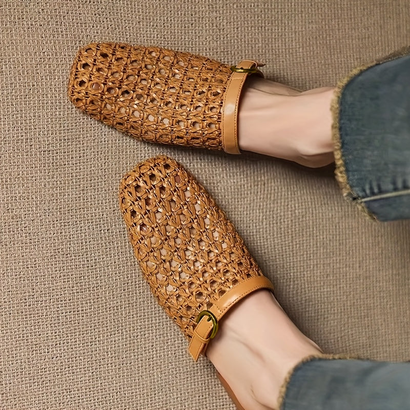 Women's Faux Leather Roman Slip-On Shoes with Chunky Heel and Non-Slip Sole