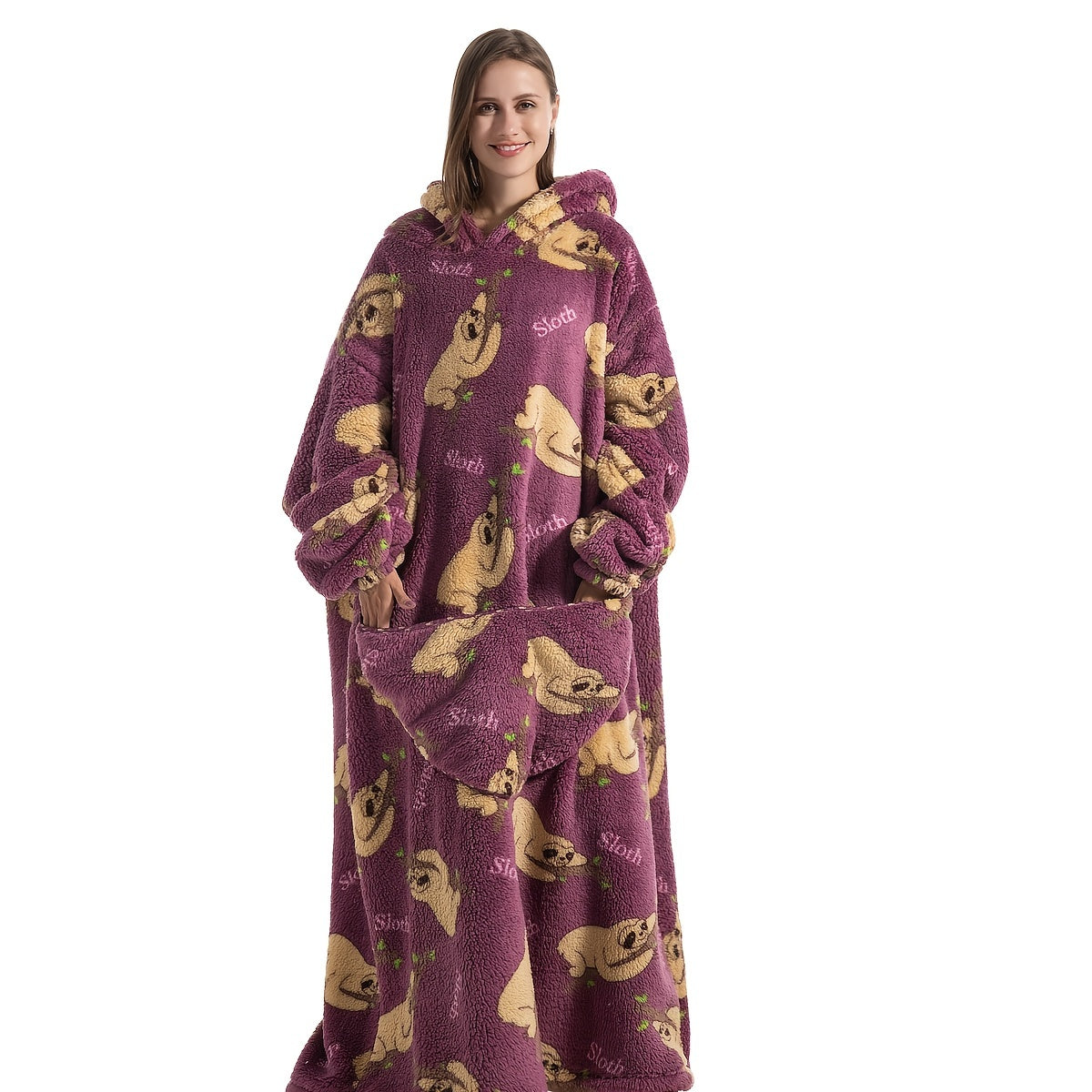 Sudadera con capucha de felpa para adultos con gran bolsillo, manta acolchada de borrego cálida