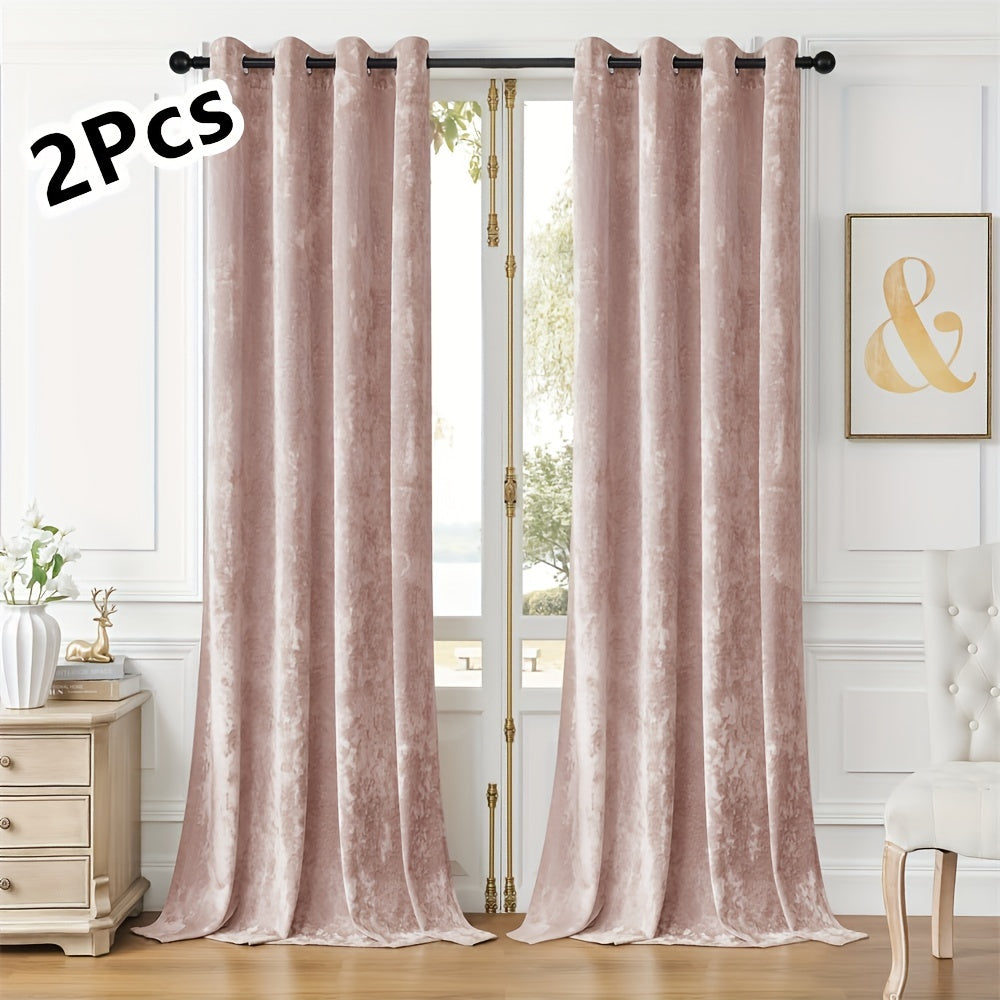 Pair of 2 Crushed Velvet Curtains with Heat and Sound Insulation for Living Room Bedroom Office