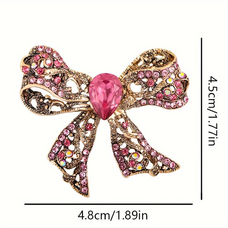 Vintage Rhinestone Bow Tie Brooch for Women Crystal Butterfly Knot Jewelry