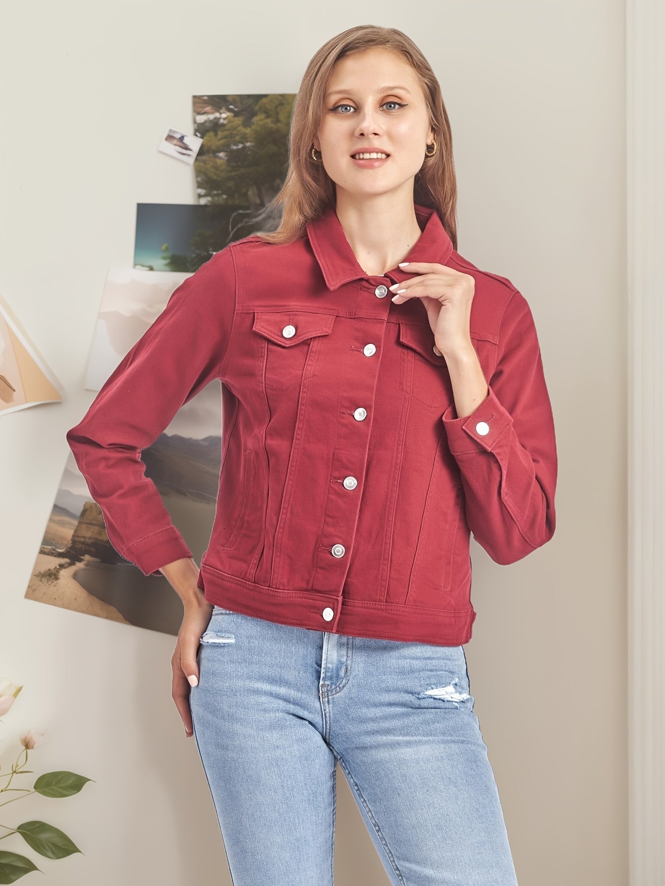 Women's Denim Jacket Multicolor Relaxed Jeans Style Grape