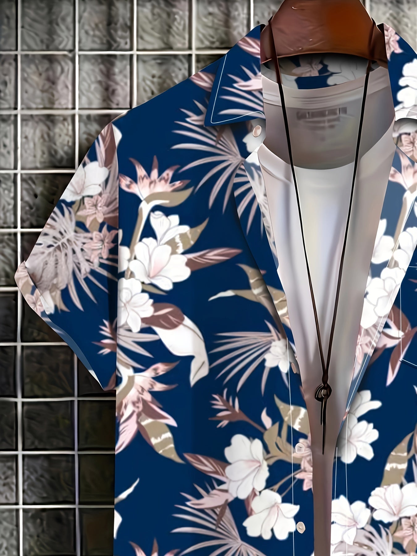 Men's Plus Size Hawaiian Shirt with Floral Print V-Neck Short Sleeve Polyester Elastane