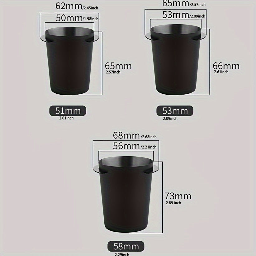 Mustahkam zanglamas po'latdan yasalgan qahva dozasi stakanini qo'lga oling, bu qahva donalarini maydalash va espresso tayyorlash uchun mukammaldir. 58mm, 53mm va 51mm o'lchamlarida, jozibali kumush va zamonaviy qora ranglarda mavjud.