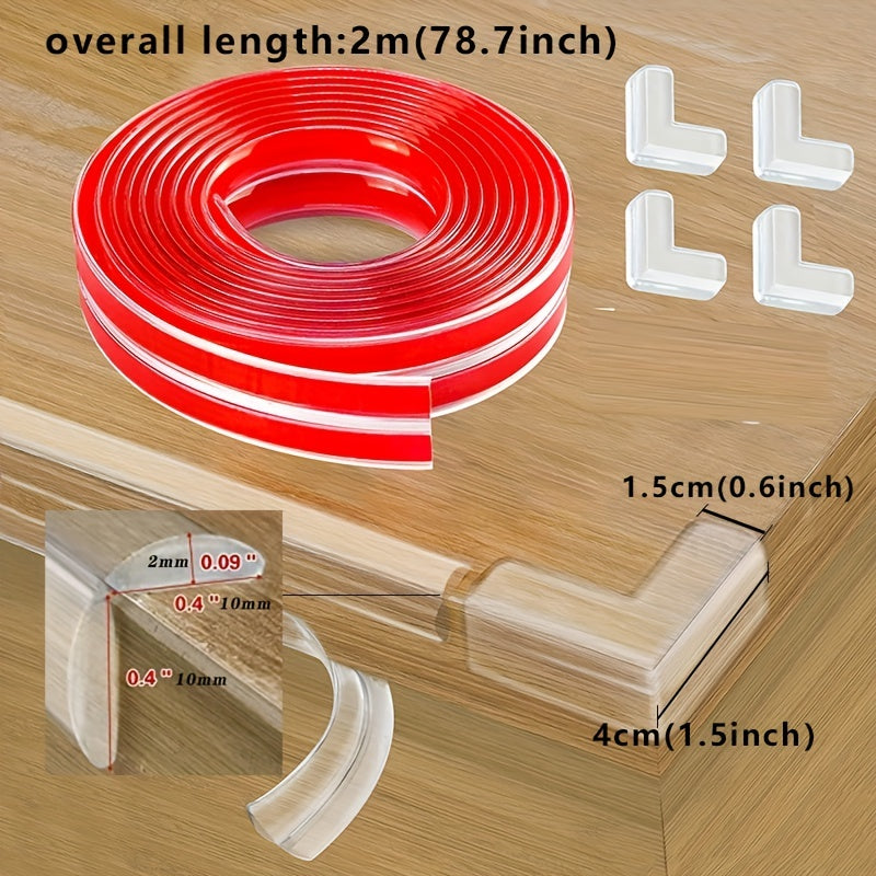 Childproof Edge Protectors Set 199.9cm Clear Strip and Silicone Corner Protectors for Cabinets and Tables