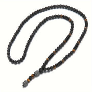 Unisex Natural Stone Bead Necklace with Buddha Head Pendant for Father's Day