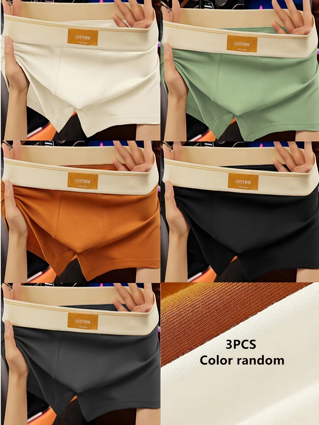 Men's Cotton Boxer Briefs Pack of 3 Breathable Stretch Low Rise Solid