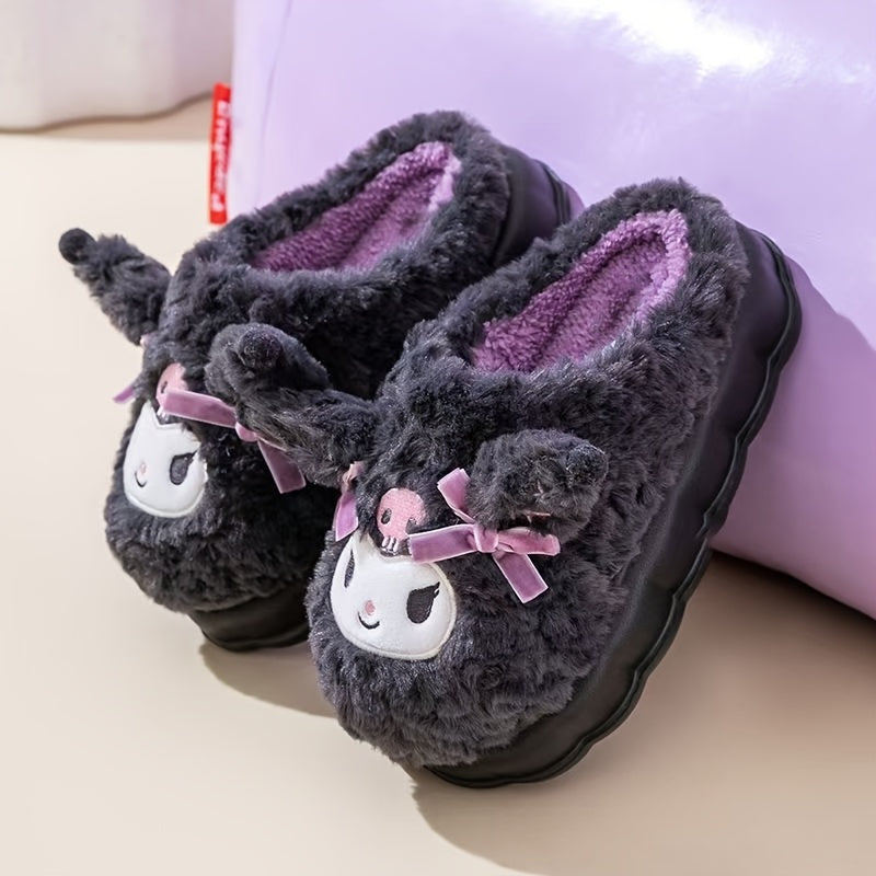 Women Cozy Plush Slippers with Cartoon Design Soft Fabric Warm Winter