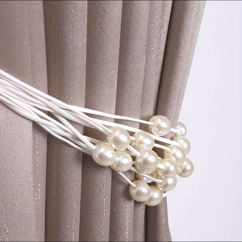 Rice Grain Beaded Curtain Tiebacks with Pearl Buckles for Window Decor