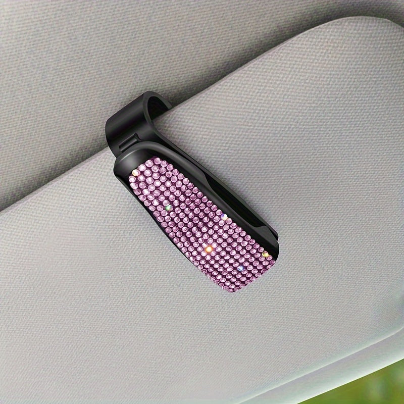 Unisex Rhinestone Car Sun Visor Clip Multi-Functional Glasses Holder
