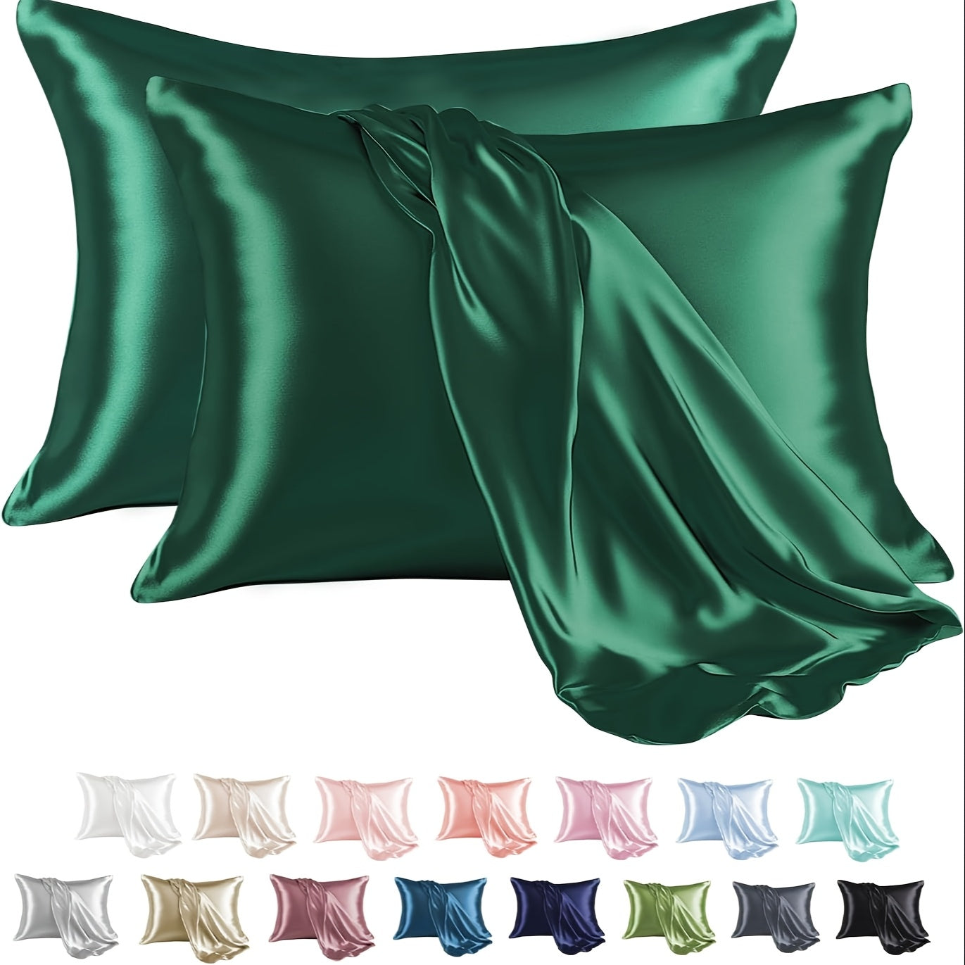 Satin Pillowcases Pack 2, Wrinkle-Resistant, Smooth, Solid Color