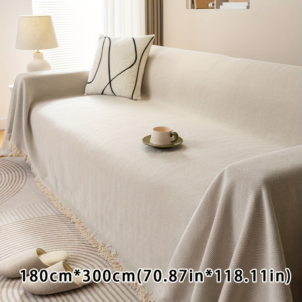 Chenille Sofa Cover with Herringbone Pattern Pet-Friendly Anti-Slip Dustproof Machine Washable Fits Armchair to 4-Seater Living Room