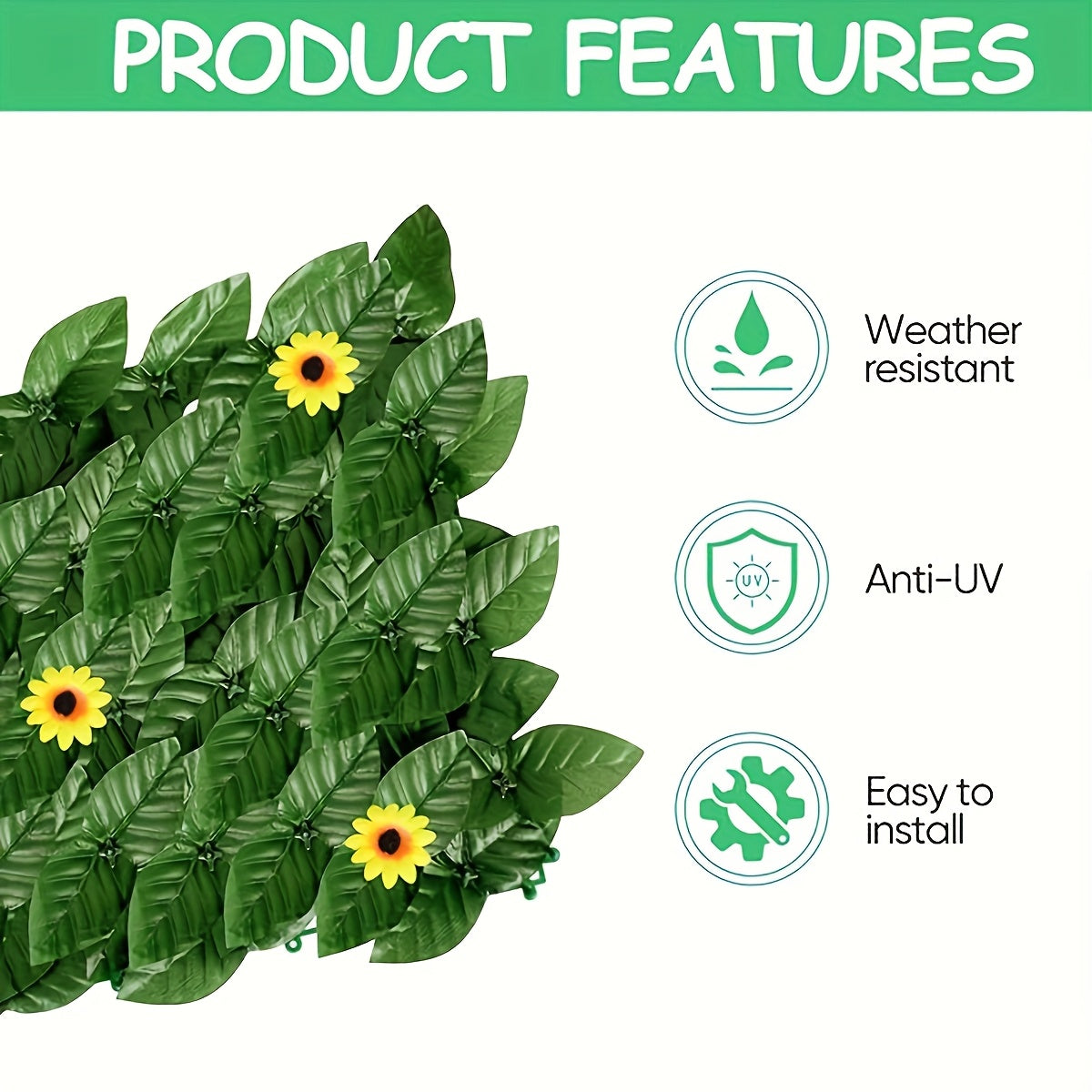 Artificial Ivy Fence Panel with Sunflowers Outdoor Privacy Screen UV-Resistant Plastic Vine