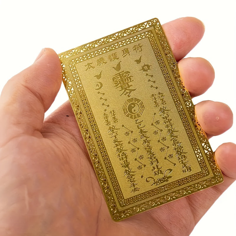 2025 Amulet Card Golden Copper Feng Shui Blessing for Protection Wealth and Health Small Wallet Size