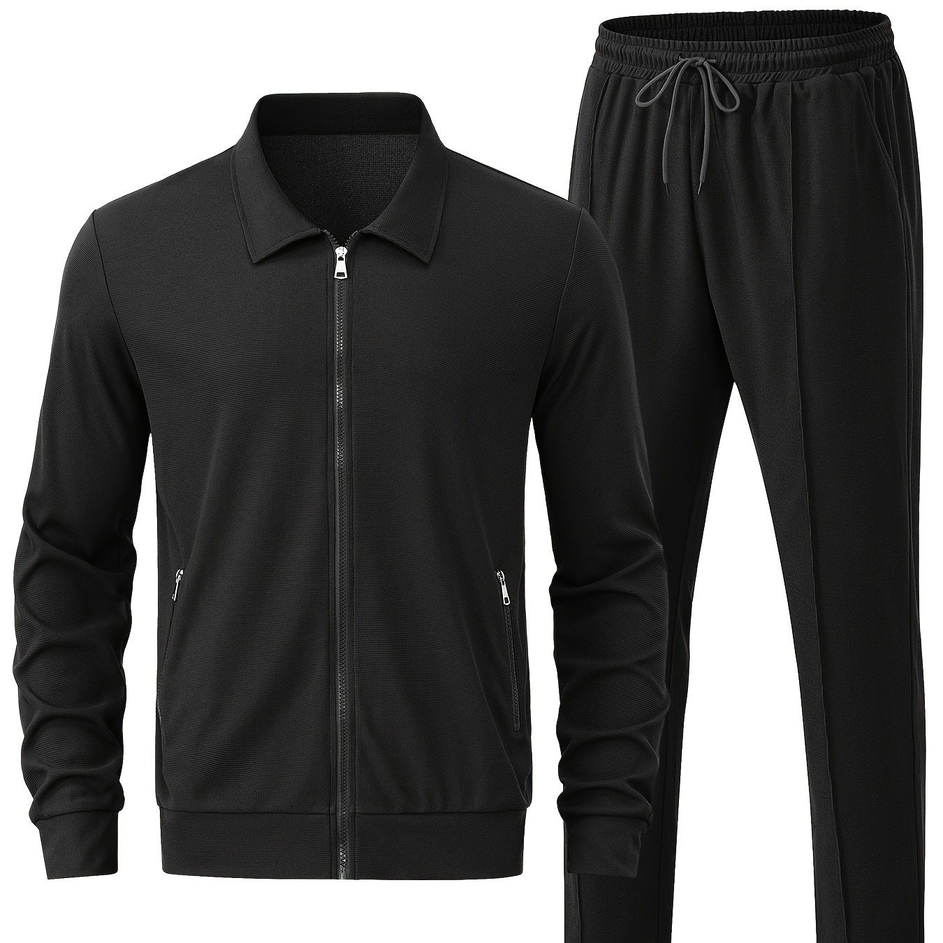 Men's Waffle Casual Set with Cardigan and Pockets for Business and Occasions