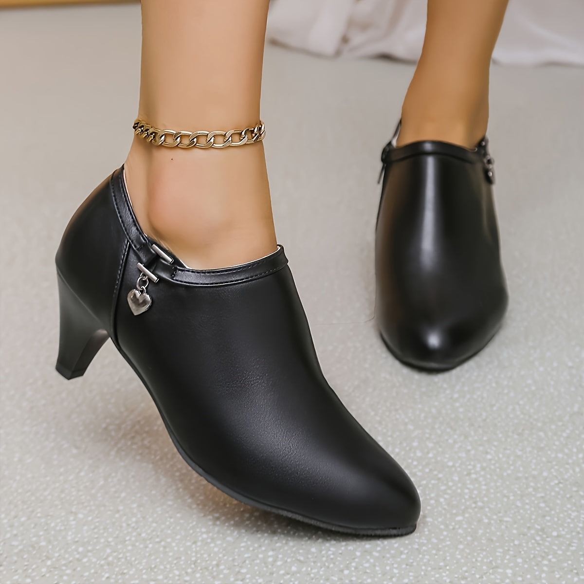 Women’s Black Leather High Heels Pointed Toe Slim Heel Shoes for Spring Autumn