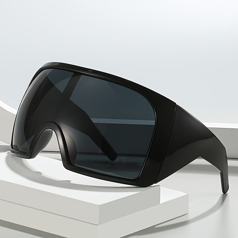 Men's Futuristic Wraparound Sunglasses with Oversized Curved Lens