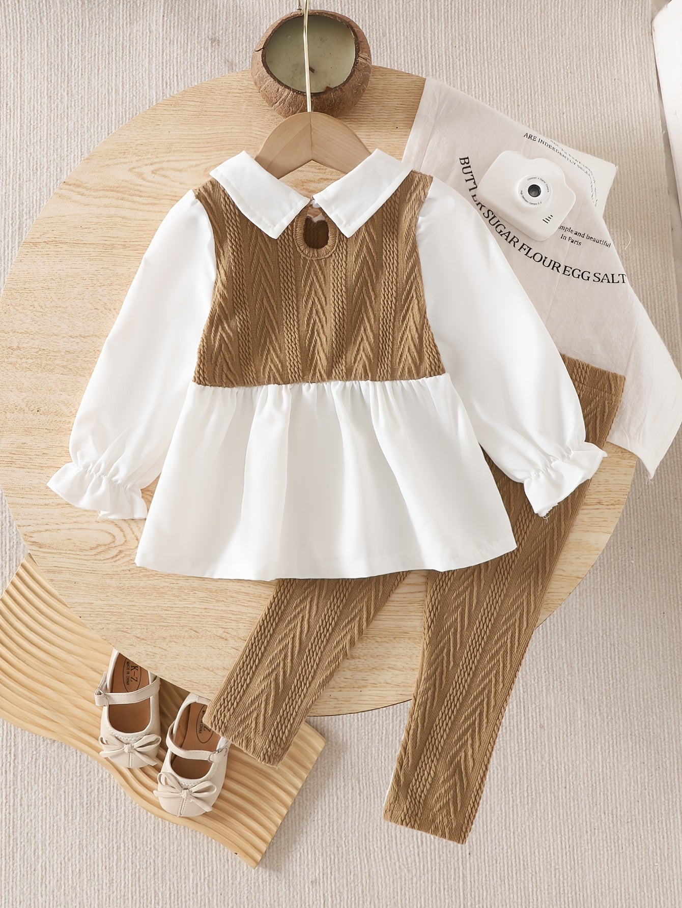 Детский весенне-осенний комплект с цветными блоками, с цветочной аппликацией, рубашкой с длинным рукавом и брюками