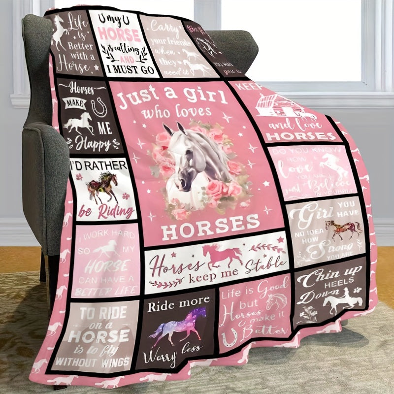 Horse-Inspired Flannel Throw Blanket for Girls All-Season Hypoallergenic Digital Print