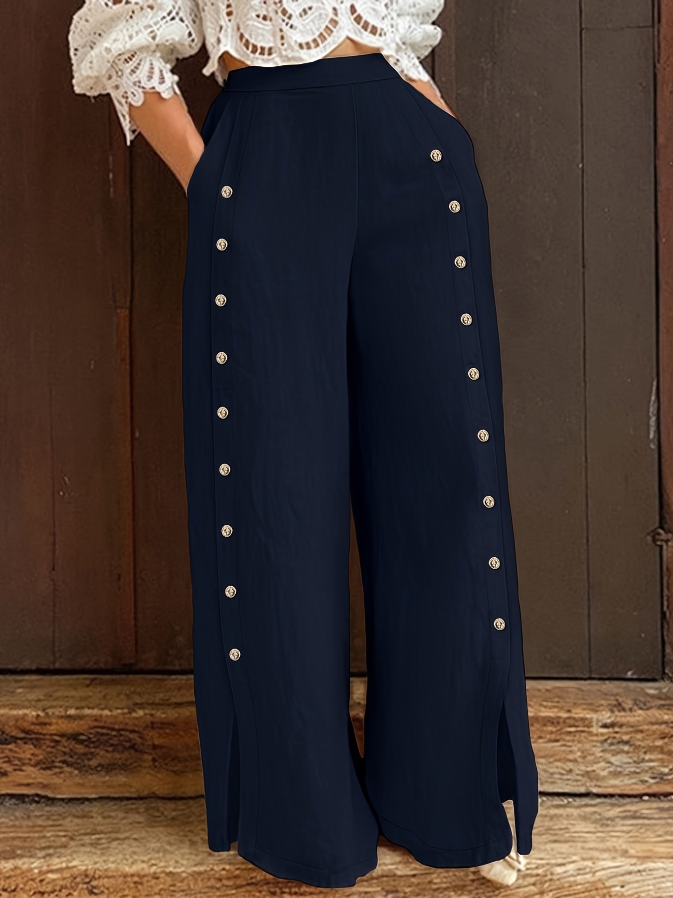 Women's Plus Size Casual Pants High-Waisted Lightweight Polyester Dark Gray