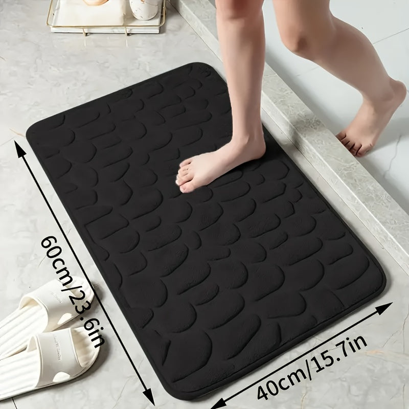 Red Memory Foam Bath Mat with Geometric Pattern Non-Slip Quick-Drying Absorbent Textured Surface