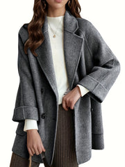 Women's Light Blue Striped Trench Coat with Pockets Long Sleeves Fall Winter Casual Textured Fabric