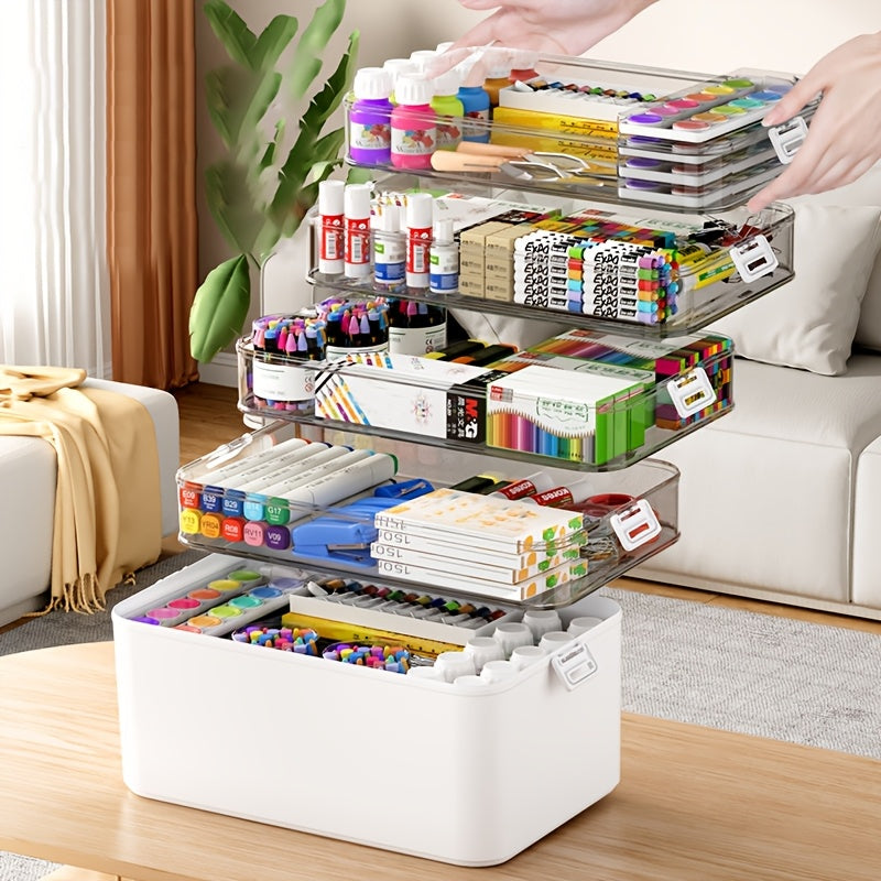 Plastic Storage Organizer for Sewing Crafts with Waterproof Handle and Multiple Trays