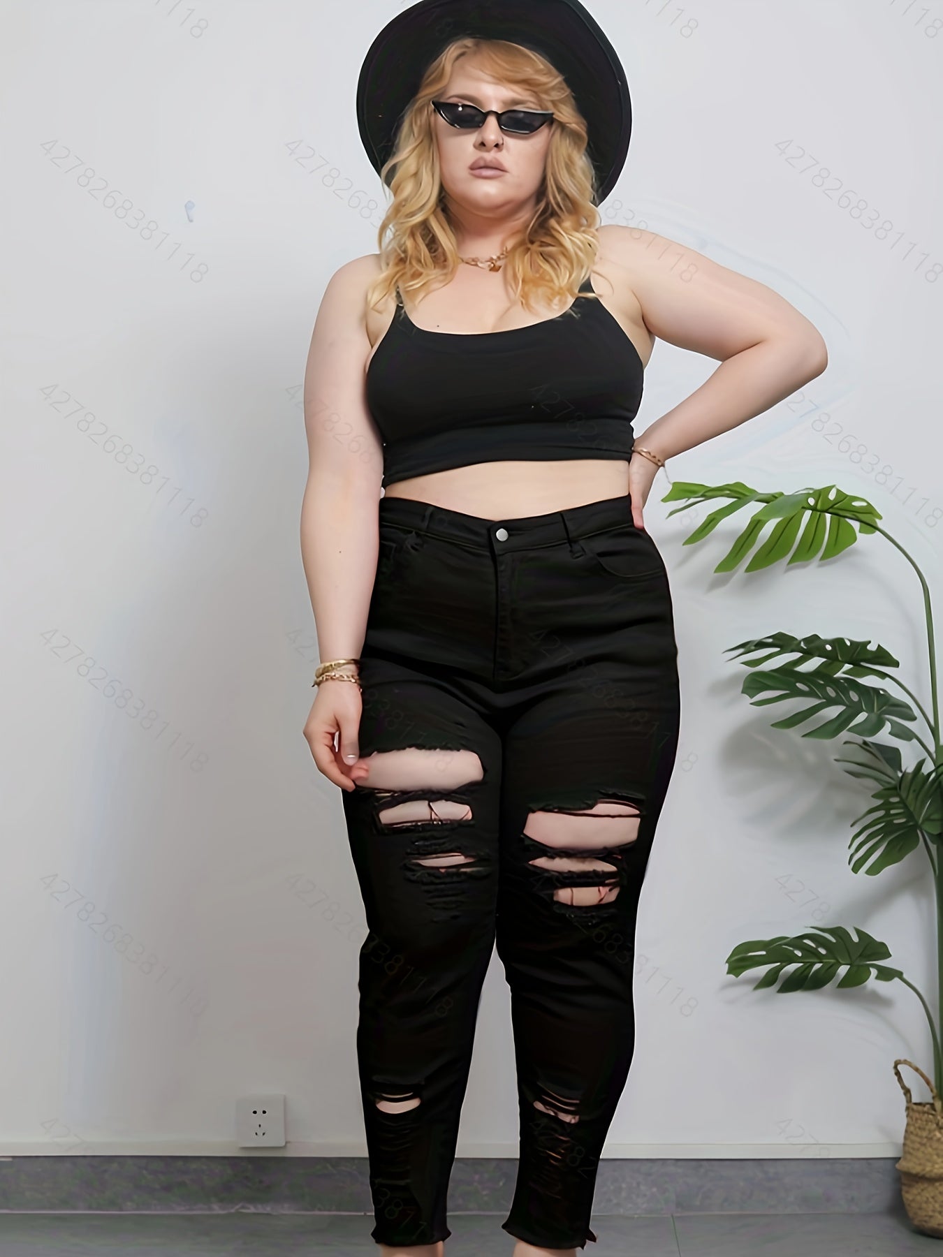 Jeans de mezclilla de talla grande para mujer de tiro alto y elastico, pantalones casuales de verano en rojo