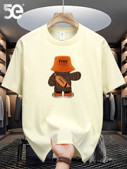 Men's Cotton Teddy Bear Graphic Print T-Shirt Short Sleeve Crew Neck Summer Casual