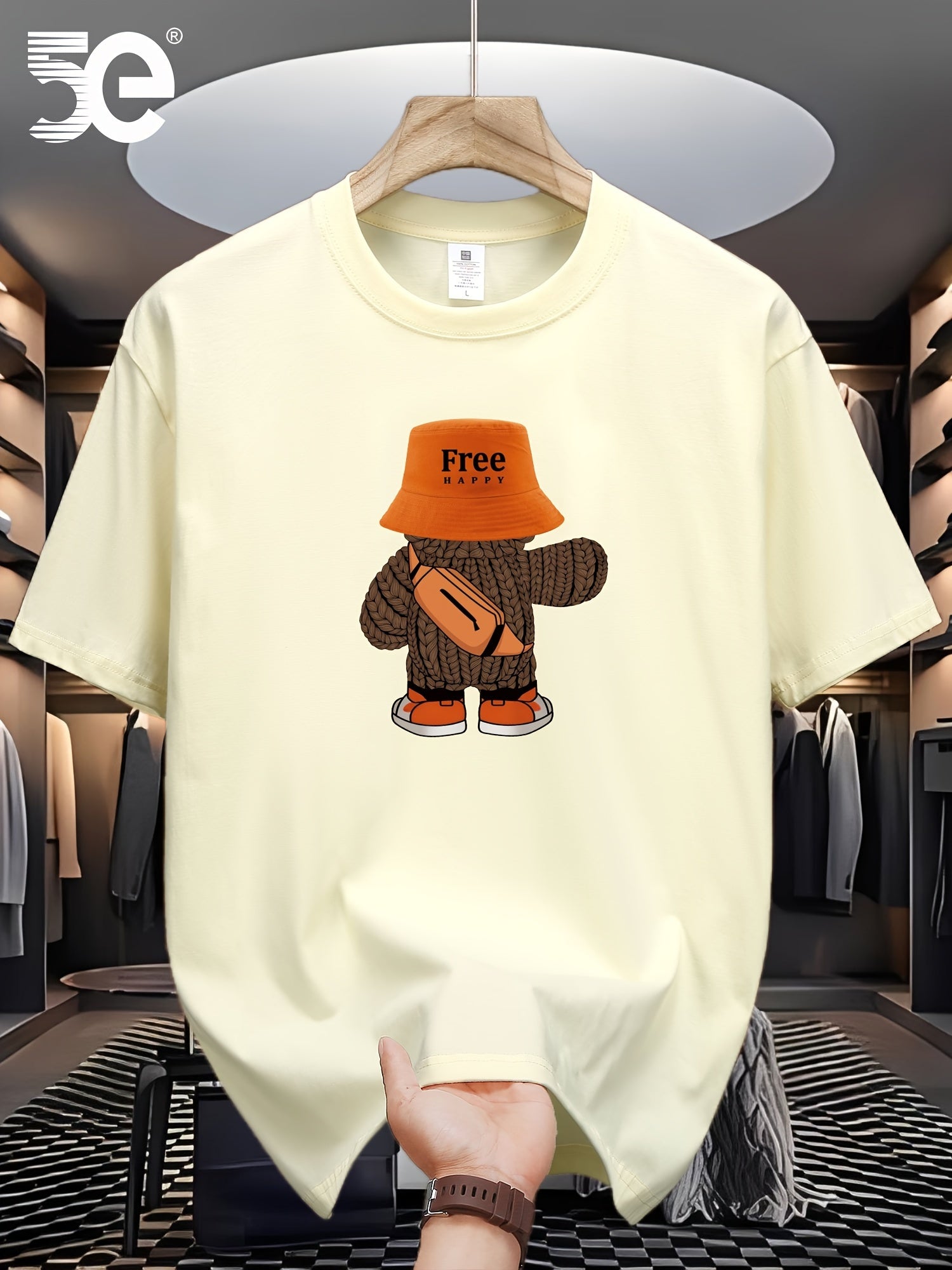 Men's Cotton Teddy Bear Graphic Print T-Shirt Short Sleeve Crew Neck Summer Casual