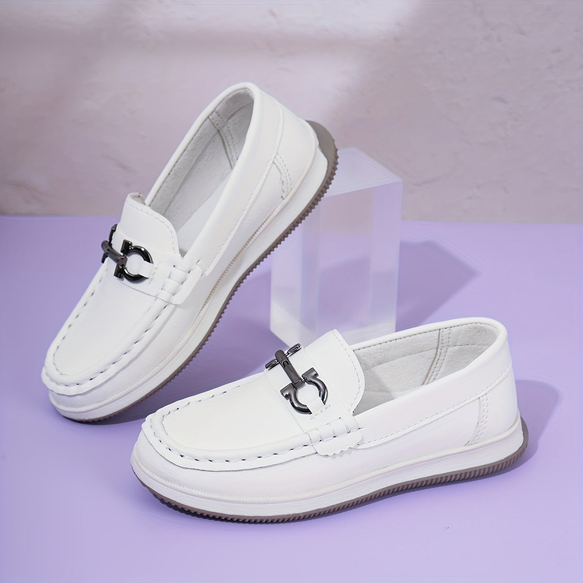 Boys Girls Toddler Solid Color Low Top PU Leather Slip On Round Toe Loafers