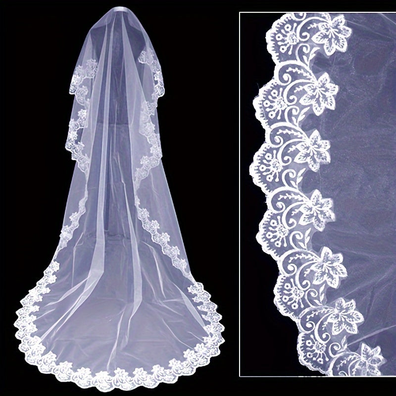 Velo de novia con borde de encaje 1.5m/3m capa sencilla romántica y femenina