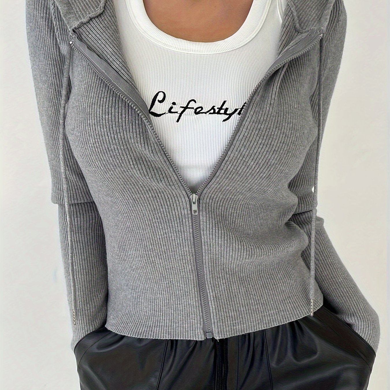 Women's Hooded Jacket Solid Color Knit Polyester Spandex Fall Winter Zipper