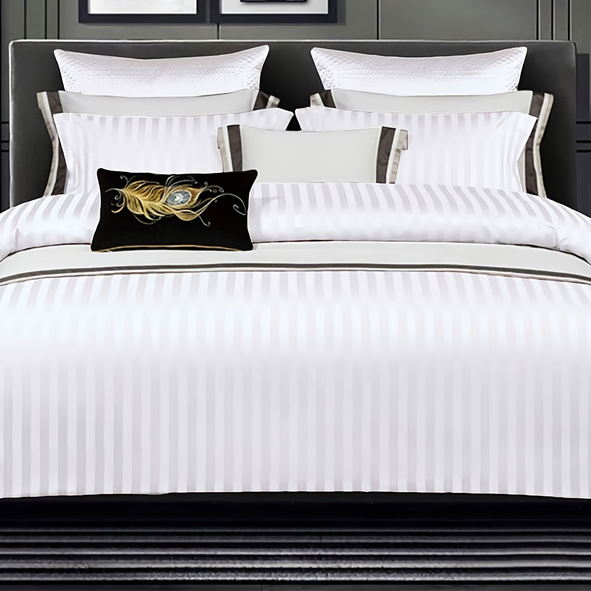 White Satin Print 3-Piece Duvet Cover Set with Pillowcases Bedding