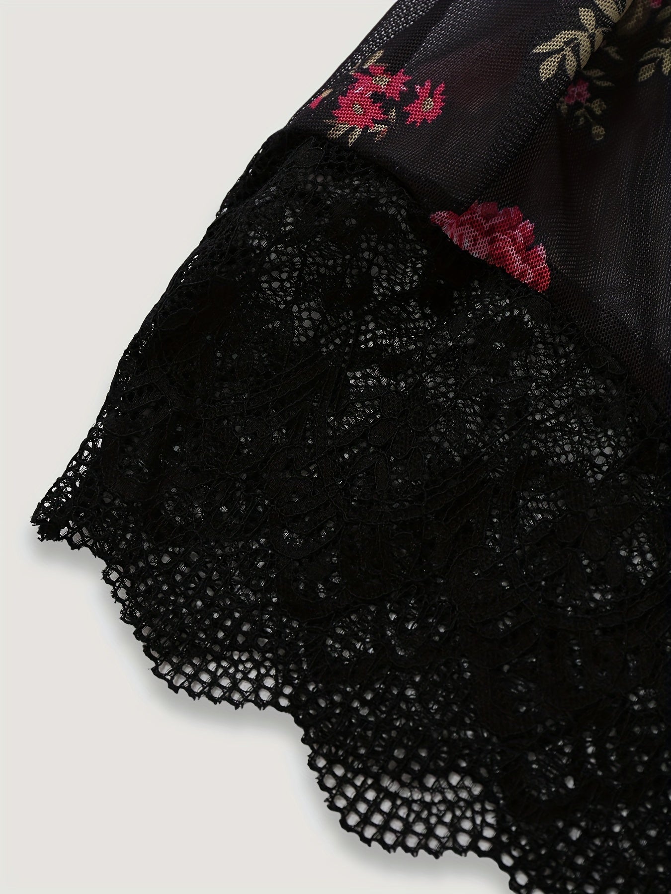 Women's Floral Print Lace Bow Babydoll Lingerie Semi Sheer Slip Dress