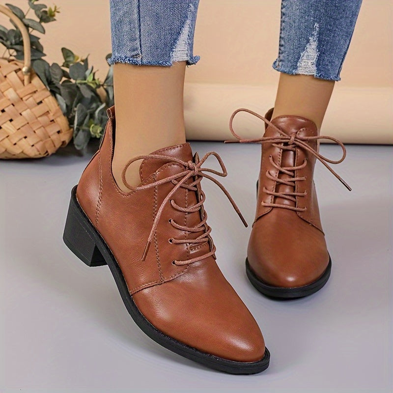 Women's Ankle Boots 2024 Solid Color Block Heel Casual Western with Hidden Height
