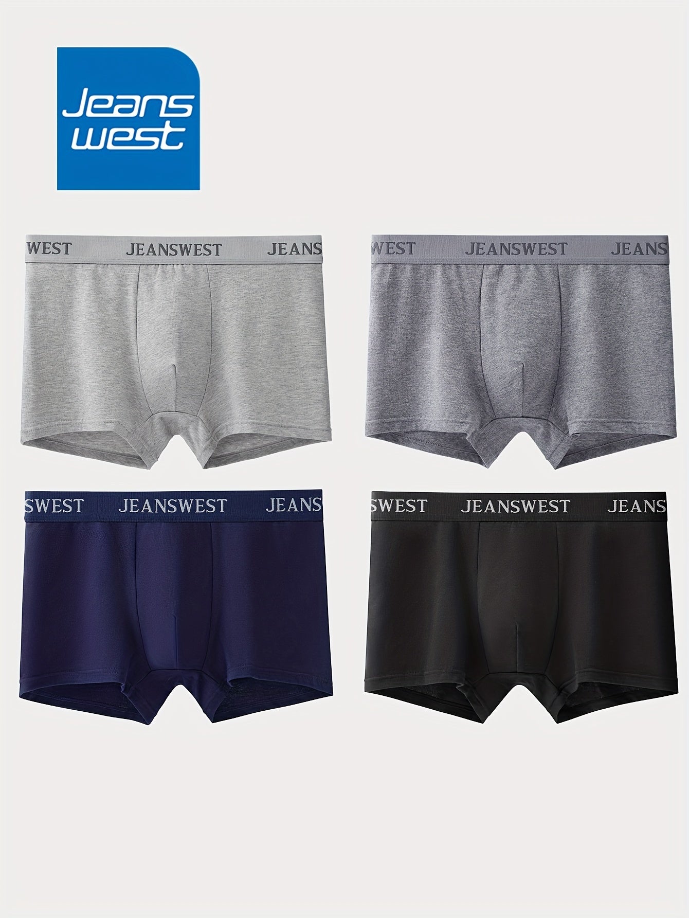 Men's Cotton Boxer Briefs 4-Pack Solid Color Medium Stretch Breathable Underwear