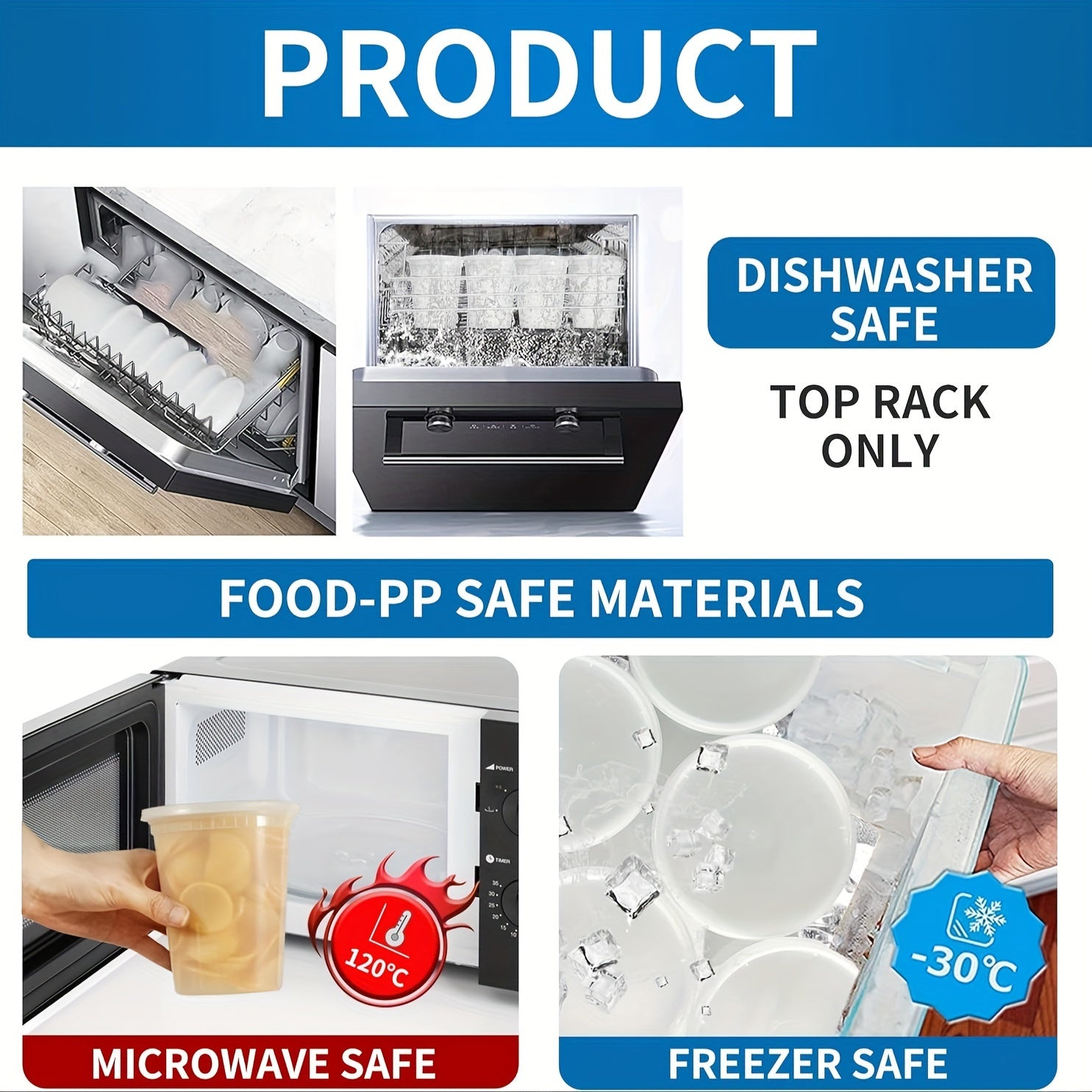 Pack of 10 32oz Plastic Food Containers with Lids for Storage and Microwave