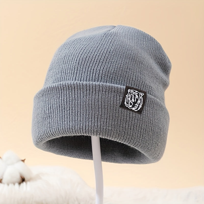 Knit Hat for Outdoor Sports Autumn Winter Ear Protection Tiger Head Logo
