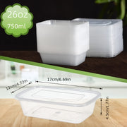 50 Sets Clear Plastic Food Storage Containers with Lids for Takeout and Microwave