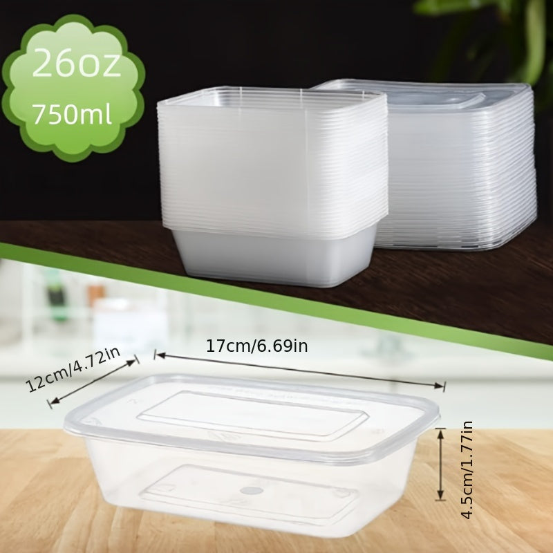 50 Sets Clear Plastic Food Storage Containers with Lids for Takeout and Microwave