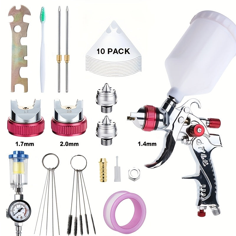 Green Stainless Steel HVLP Spray Gun with 1.4/1.7/2.0mm Nozzles and 600cc Cup