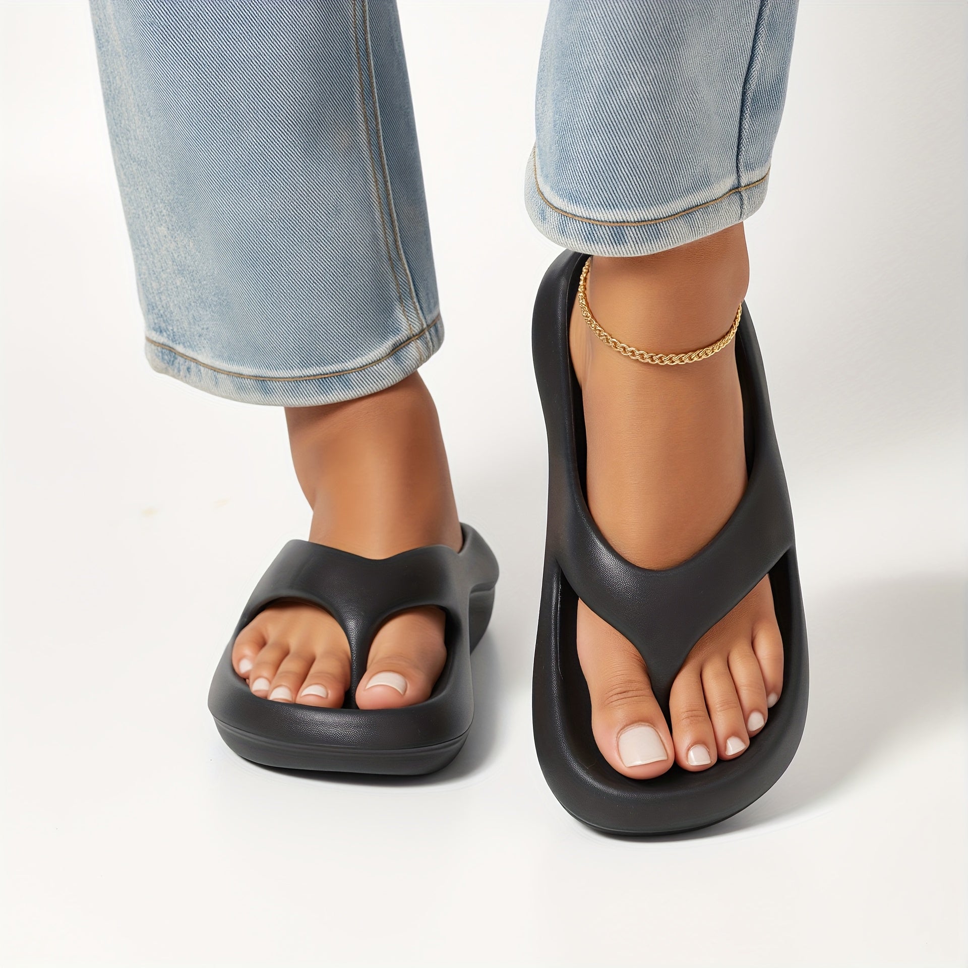 Women's EVA Slide Sandals Open-Toe Slip-On Casual Beach Shoes White Black