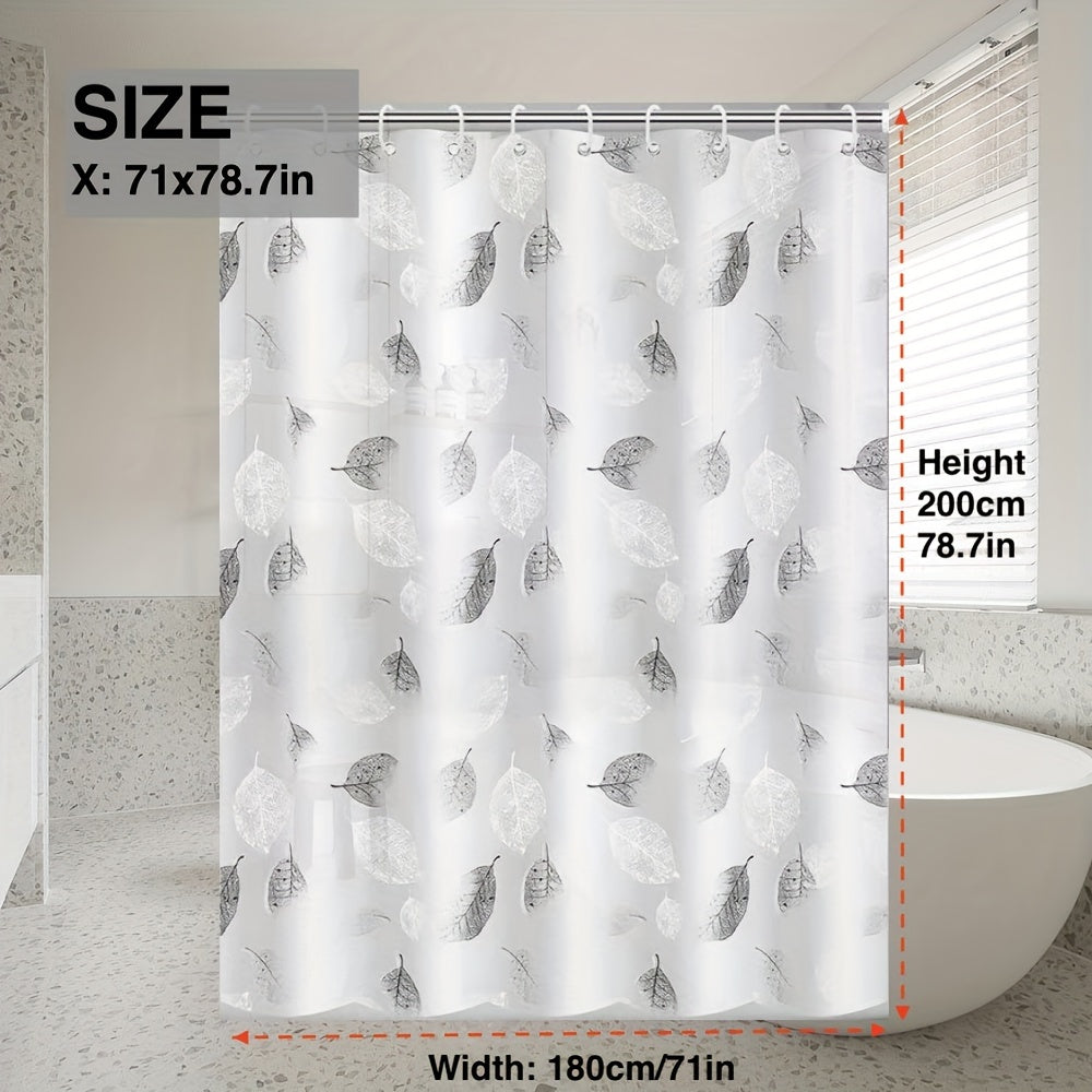 Leaf Pattern Shower Curtain Waterproof Durable Plastic Hooks Grommets Bathroom Decor