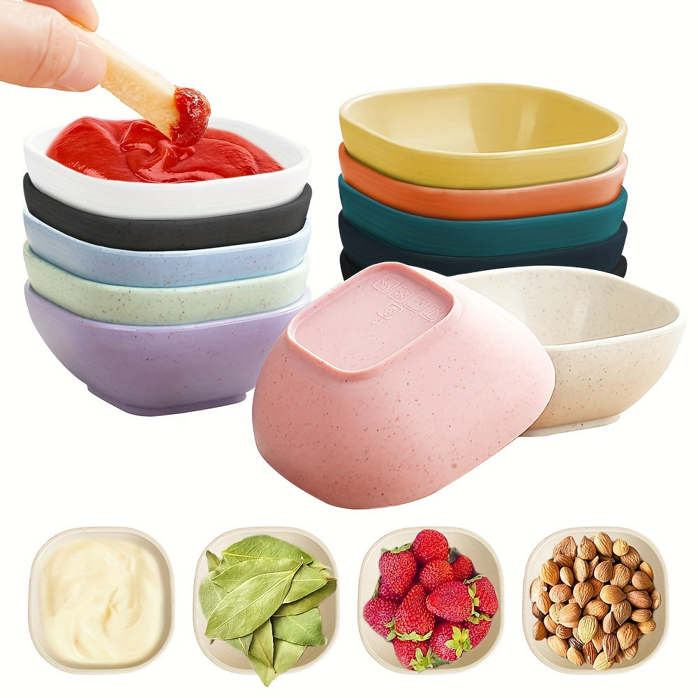 Set of 4 Colorful Wheat Straw Square Sauce Dishes for Jam Vinegar and Seasonings